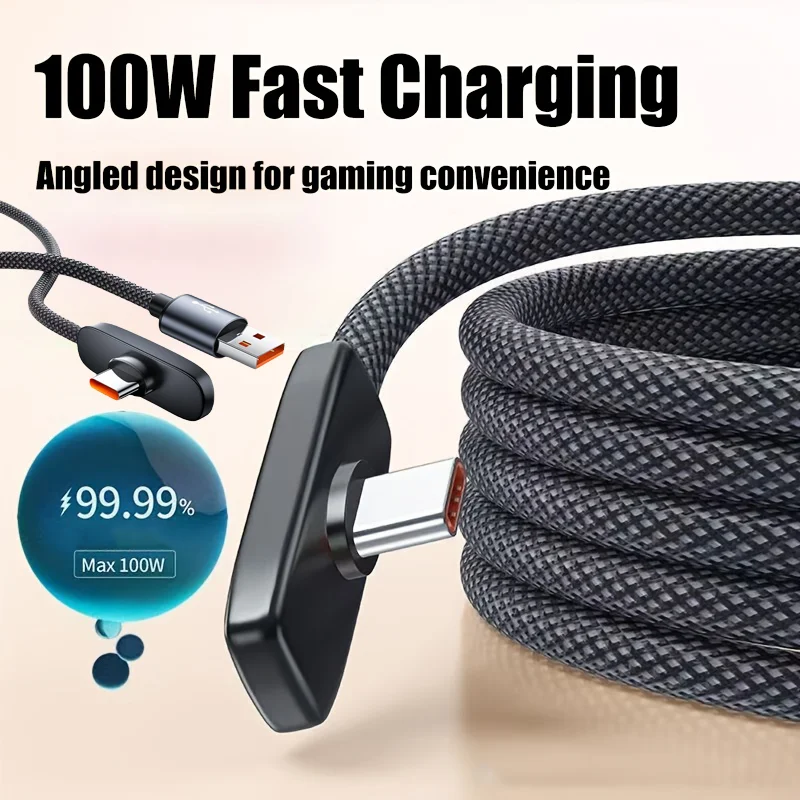 100W PD Superschnelles Laden 90-Grad-Winkel Aluminium Stabiles Aluminiumgehäuse L-Form USB Typ-C Geflochtenes Hochgeschwindigkeits-Übertragungskabel