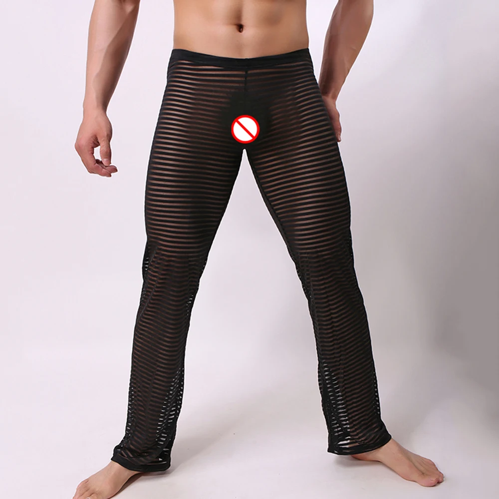 Sheer ผู้ชายตาข่ายชุดนอนกางเกงหลวมยาวกางเกงเซ็กซี่ Mens ชุดชั้นในบางๆบ้านกางเกง2022