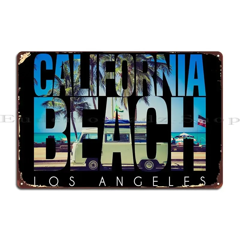 Placa de Metal Retro California La Beach Palm, Design de Cozinha com Temática de Cinema, Placa de Lata Retro
