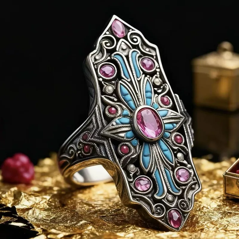 new environmentally friendly retro fashion Seiko ring, luxury creative colored zircon pearl full of painted jewelry for women