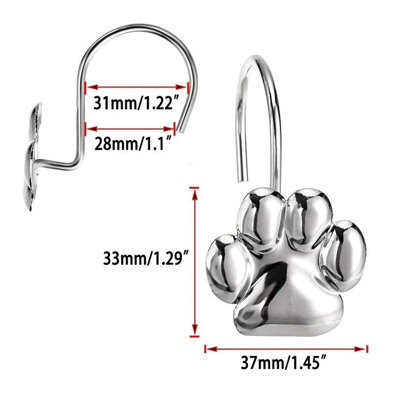 Pack Of 24 Decorative Shower Curtain Hook,Footprint Glide Shower Curtain Hooks Polished Chrome Shower Rings For Bathroom