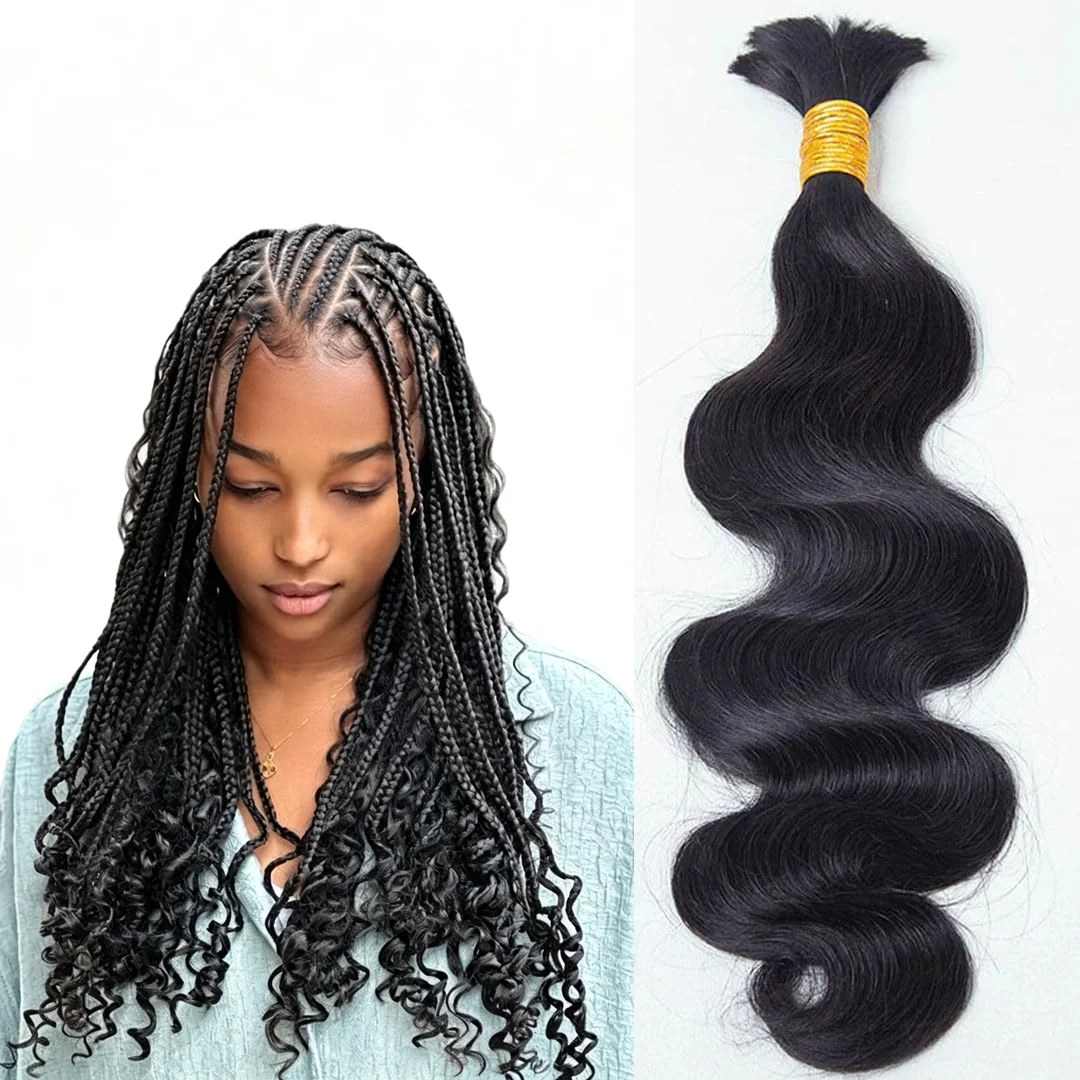 Human Braiding Hair Bulk Boho Braids Hair for Black Women Body Wave 100 Grams 18 Inches 20 Inches Color 1B 4/27/30 27/30/613