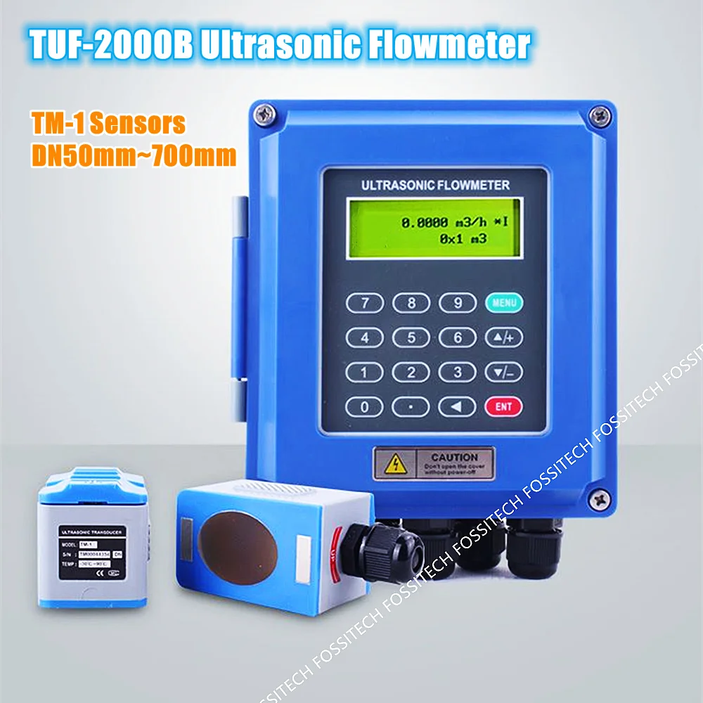 Digital Ultrasonic Water Flowmeter Wall Mounted Clamp On TM-1 Transducer DN50mm~700mm TUF-2000B RS485 Interface IP67 Protection