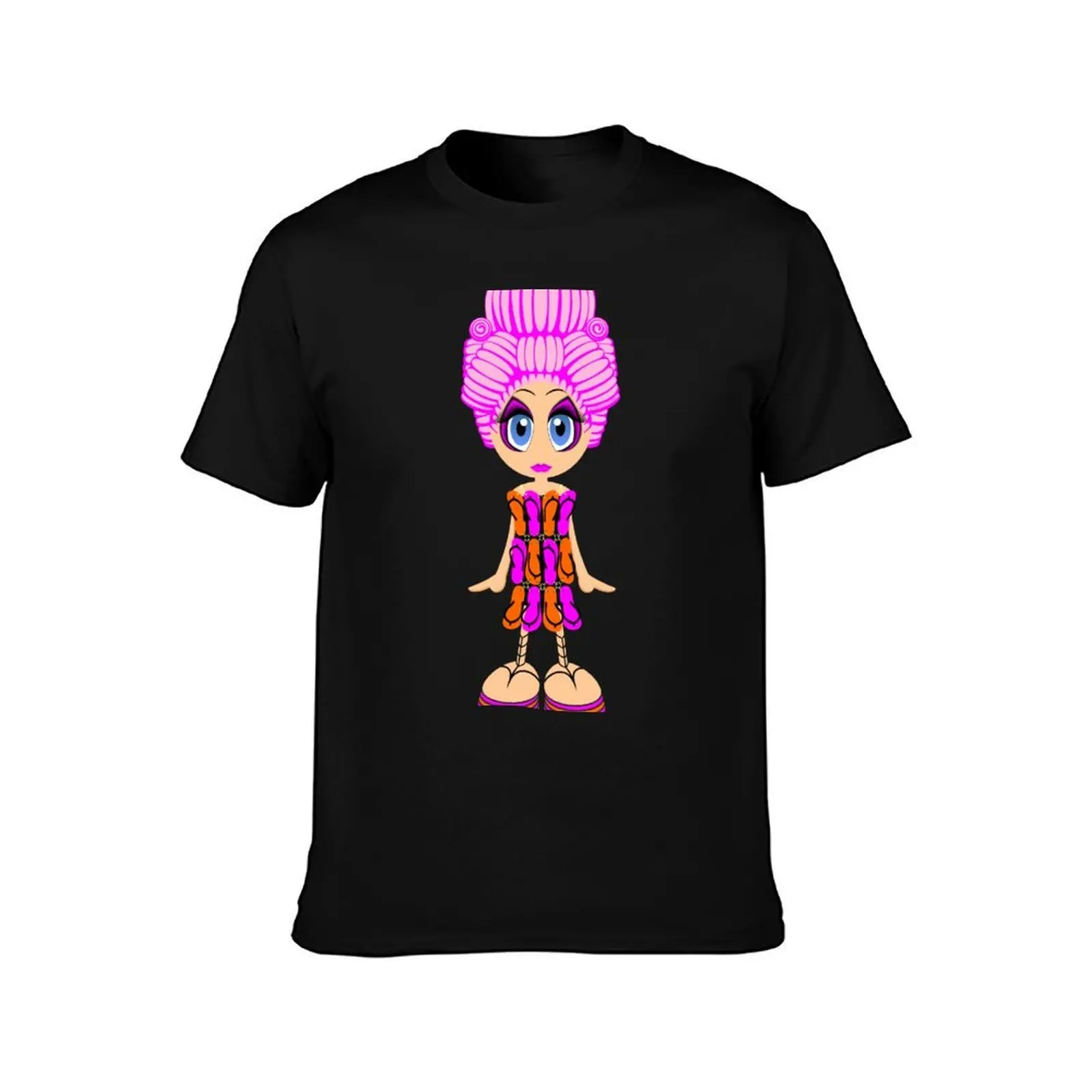 Flip-flop dress doll T-Shirt, Summer Casual Cotton Tee, Oversized Streetwear Tops, Vintage Graphic Print, Loose Fit Short Sleeve