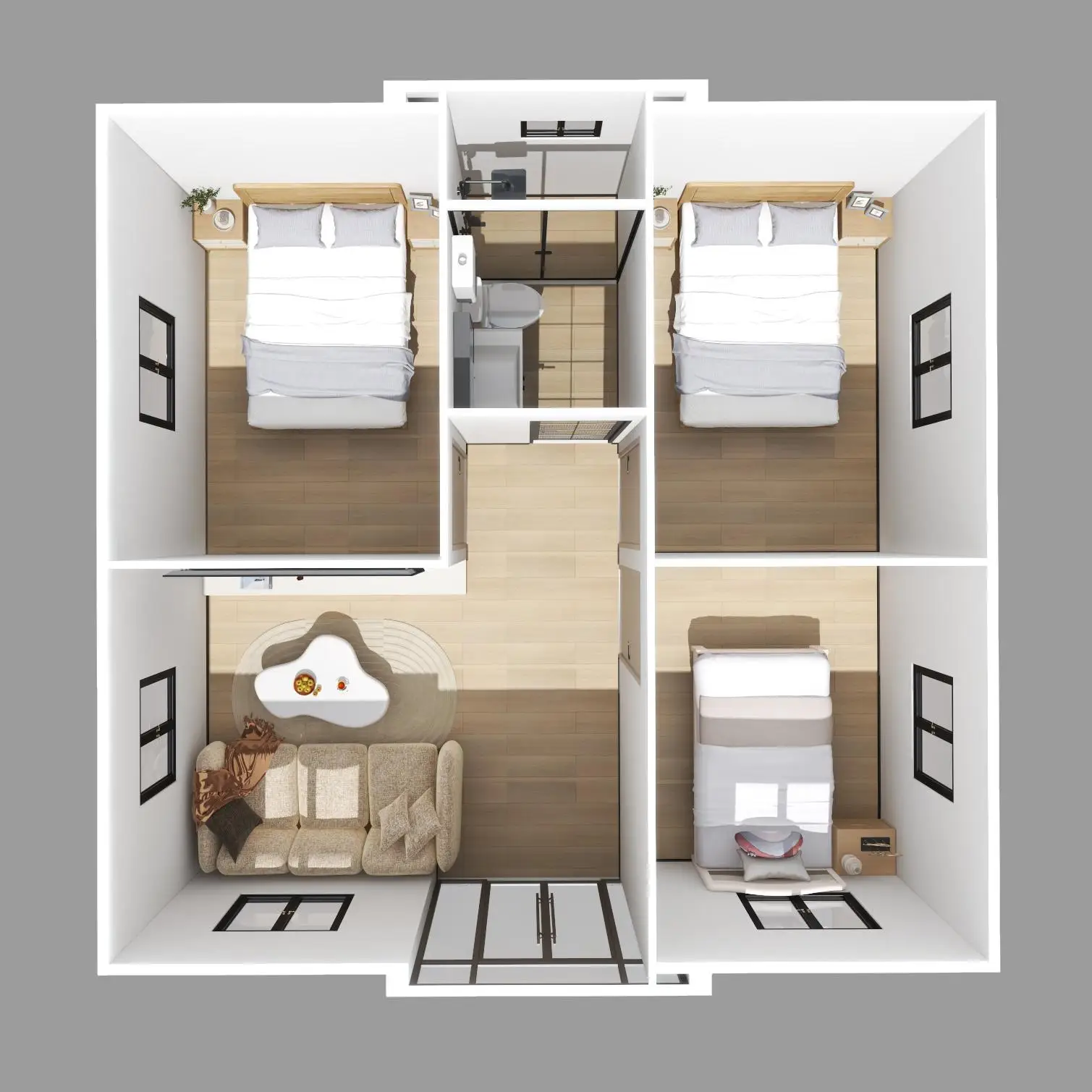 أطقم منزلية للحاويات بطول 20 قدمًا/40 قدمًا فاخرة وقابلة للتخصيص مع 1-4 غرف نوم، تصميم حديث، وسهل التركيب.