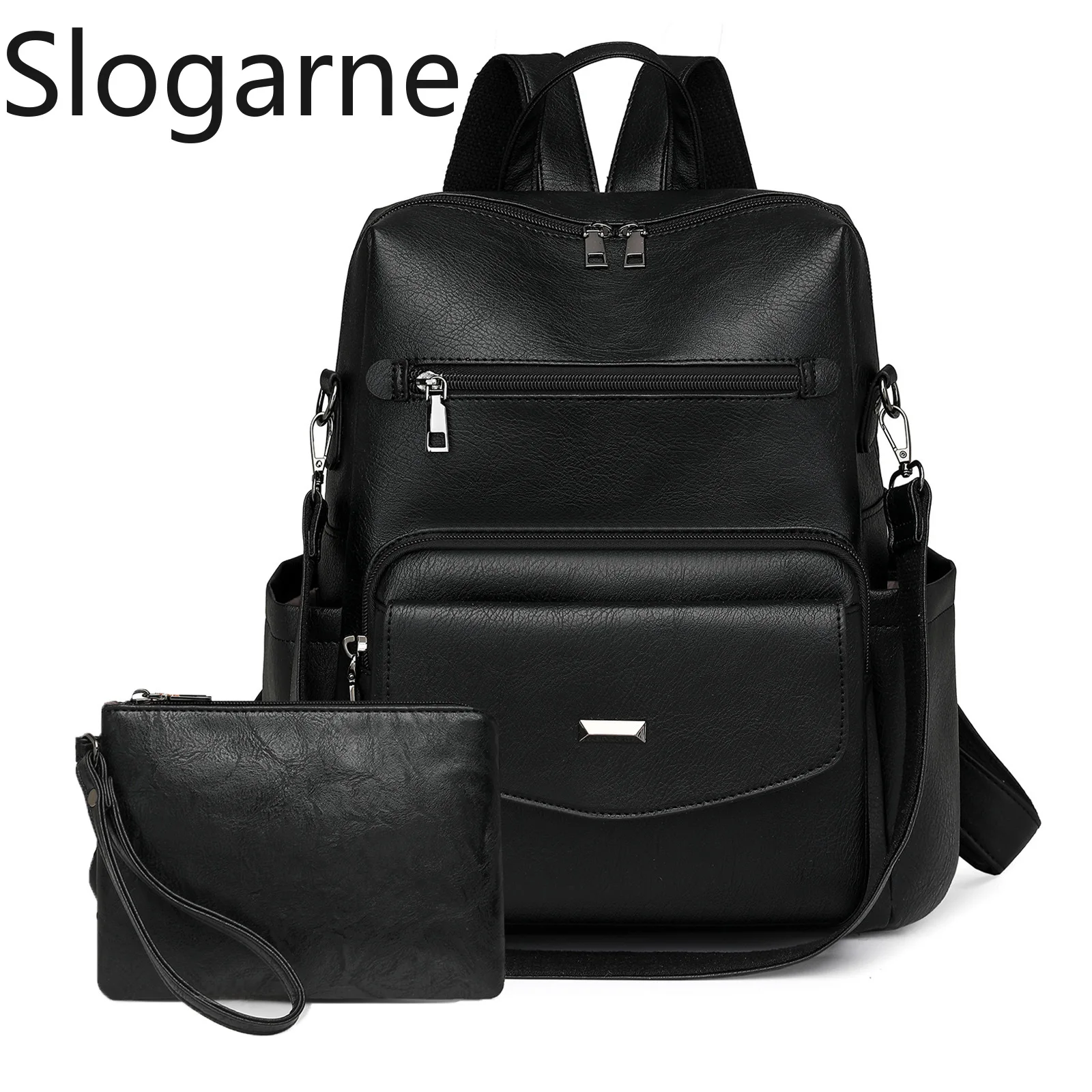 Women Waterproof 2PCS Leather Backpack 2025 Brand New Designer Large Retro Travel Bags Shoulder Bag Wallet Leather Schoolbag