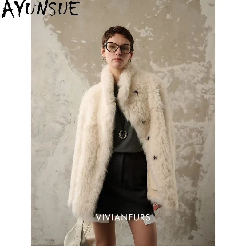 

AYUNSUE Tuscan Shearling Coats for Women Luxury Mid-length Real Fur Jacket Woman 2026 Winter Warm Outerwear Woman Clothes Casaco