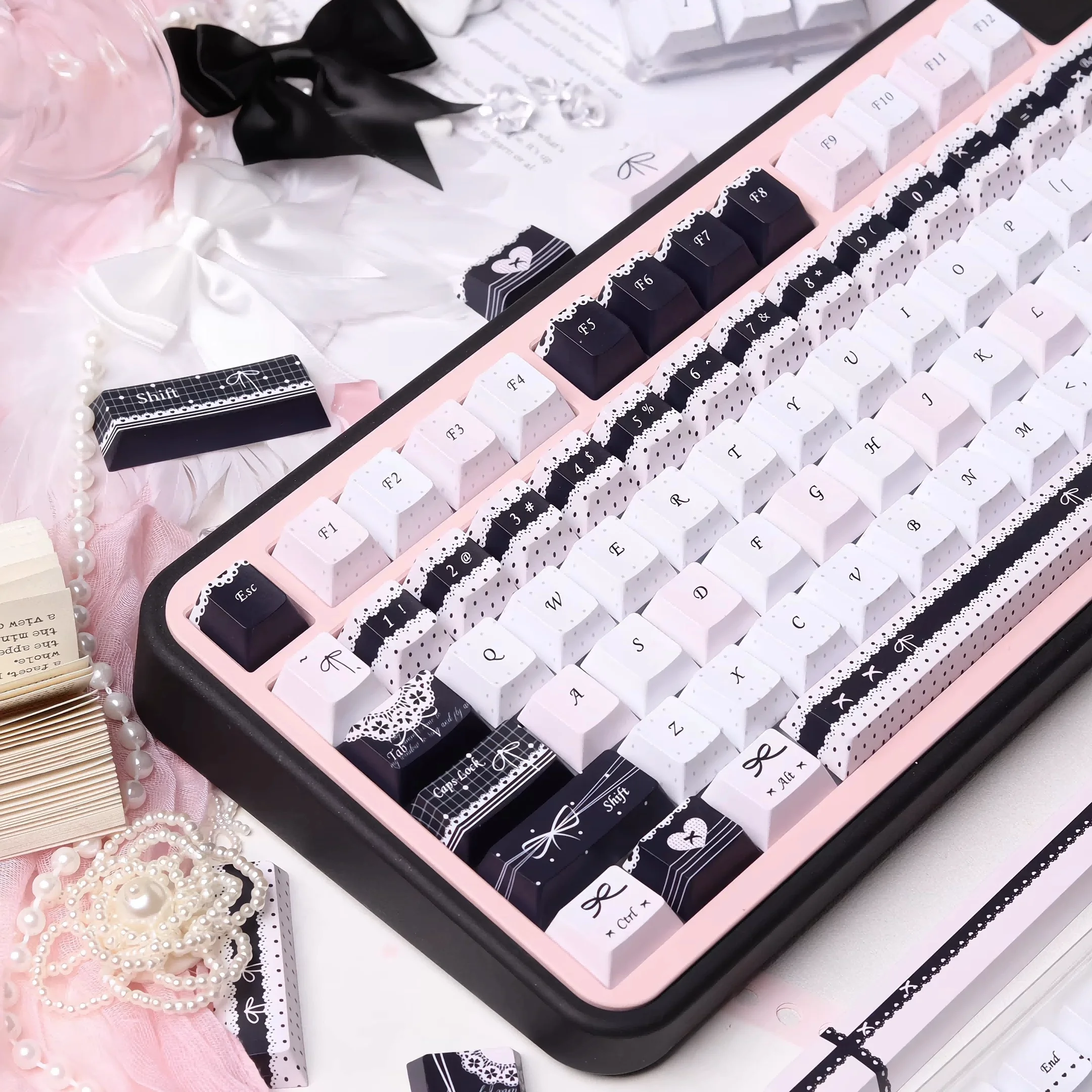 Original Dream Weaving Notebook Black Pink Keycaps Original & FOA Height Full Five-Sided Sublimation Mechanical Keyboard Keycaps