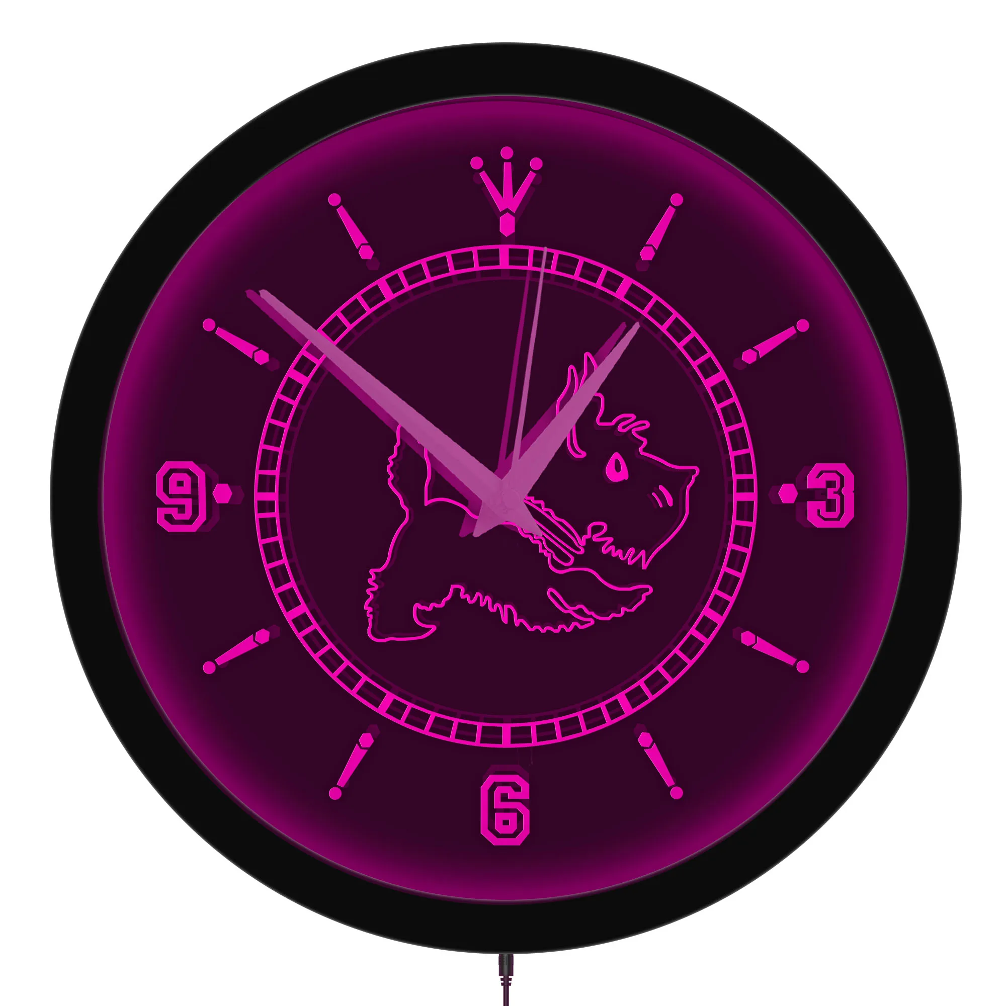 Scottish Terrier Metal Frame Wall Clock with LED Backlight for Pet Shop Dog Room Scottie Dog Breed Luminous Light Up Wall Clock