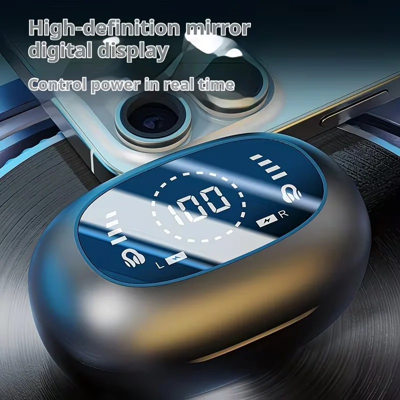 

Open Ear Clip On Wireless Bluetooth Earphones Ultra Long Battery Life Smart Large Digital Display TWS HiFi Sound for Sports Run