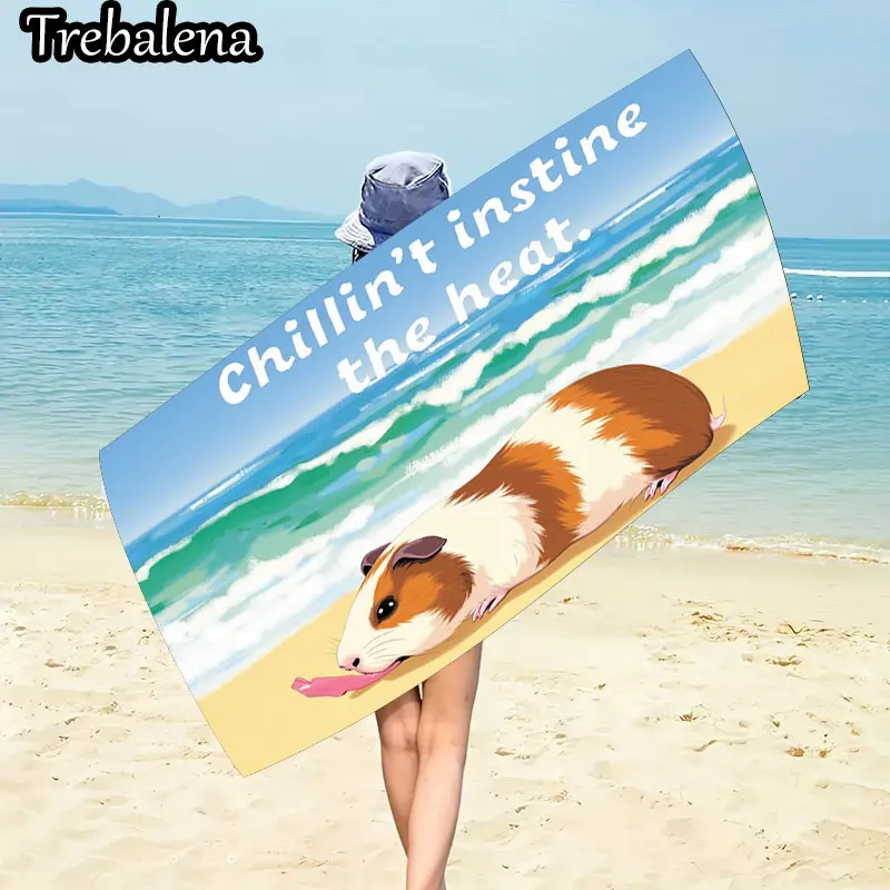 منشفة شاطئ فائقة النعومة مقاس 30 × 60 بوصة مع منشفة شاطئ خنزير غينيا الصيف متعة المحيط المشاعر
