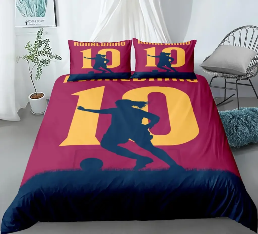 Soccer Player King Queen Duvet Cover Football Jersey Number Bedding Set for Boys Ball Sport Game 2/3pcs Polyester Quilt Cover