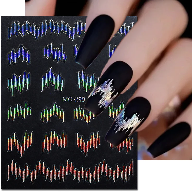 

5D Embossed Nail Art Decals Laser Silver Reflective Silk Waves Adhesive Sliders Nails Stickers Decorations For Manicure