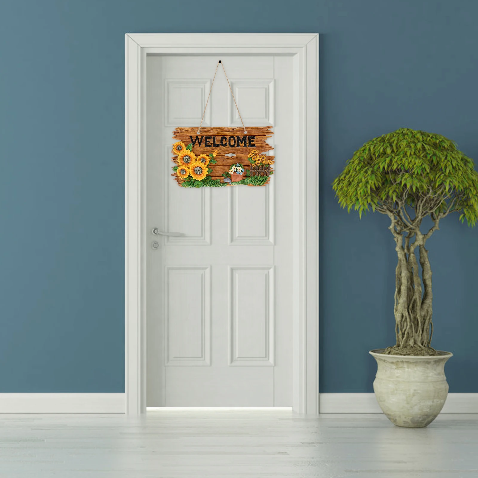 

1Pcs Resin Welcome Hanging Door Sign Rustic Sunflower Design Front Door Welcome Board Garden Plaque Entrance Decoration