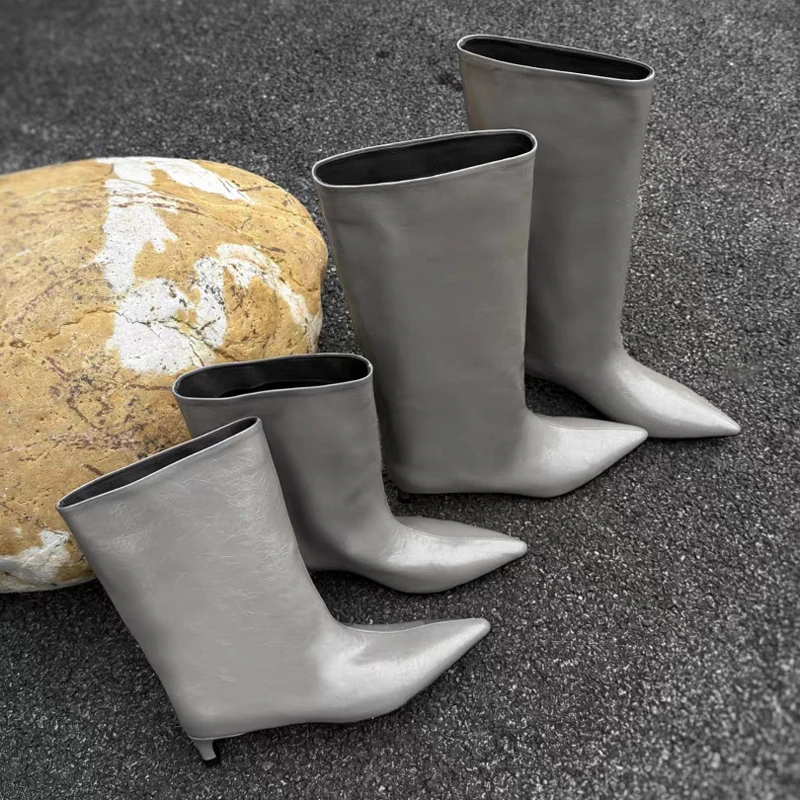 

Дизайнерские женские высокие сапоги с острым носком, модные туфли на каблуке, роскошные модельные зимние сапоги, новинка 2025 года, до колена, Chelsea Botas Femme