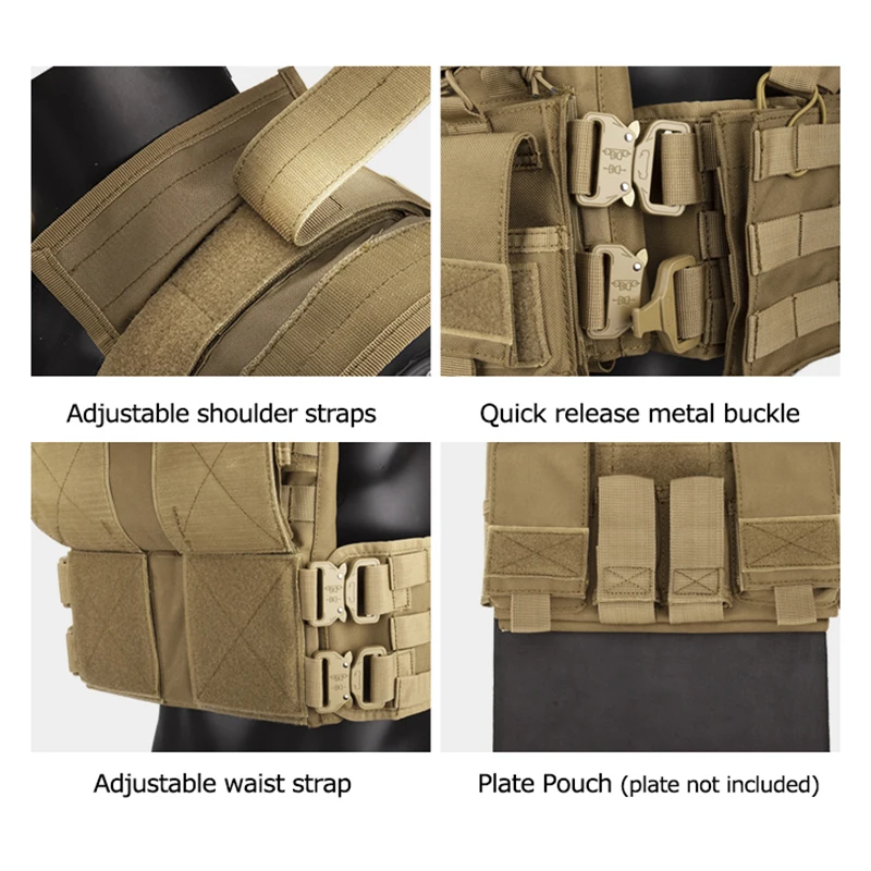 TLF Yakeda Chaleco táctico Chaleco Tactico Molle bolsas poliéster negro totalmente protección Chaleco táctico de caza para hombres