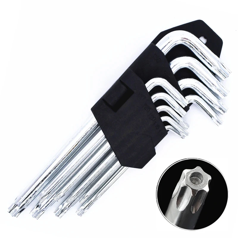 

9-Piece Carbon Steel Torx Set (T10–T50) – Dual-End L-Shape, ISO 2936 Certified for Mechanics & DIY