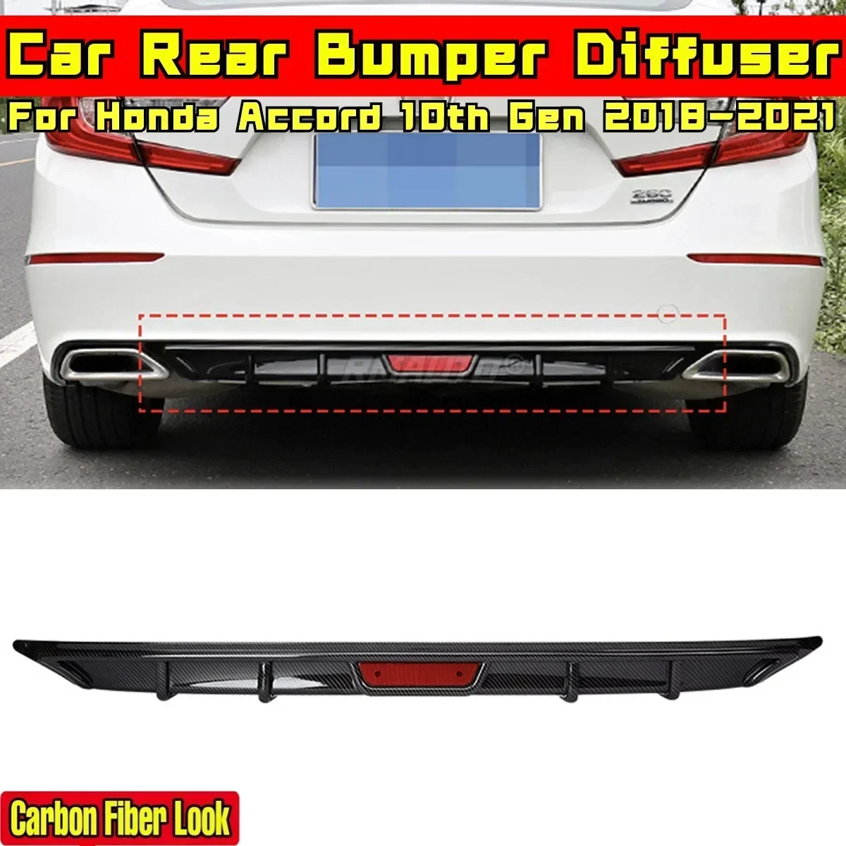 For Honda Accord 10th Gen 2018-2021 Body Kit Bumper Spoiler Carbon Fiber Look Sport Style Rear Bumper Splitter Car Accessories