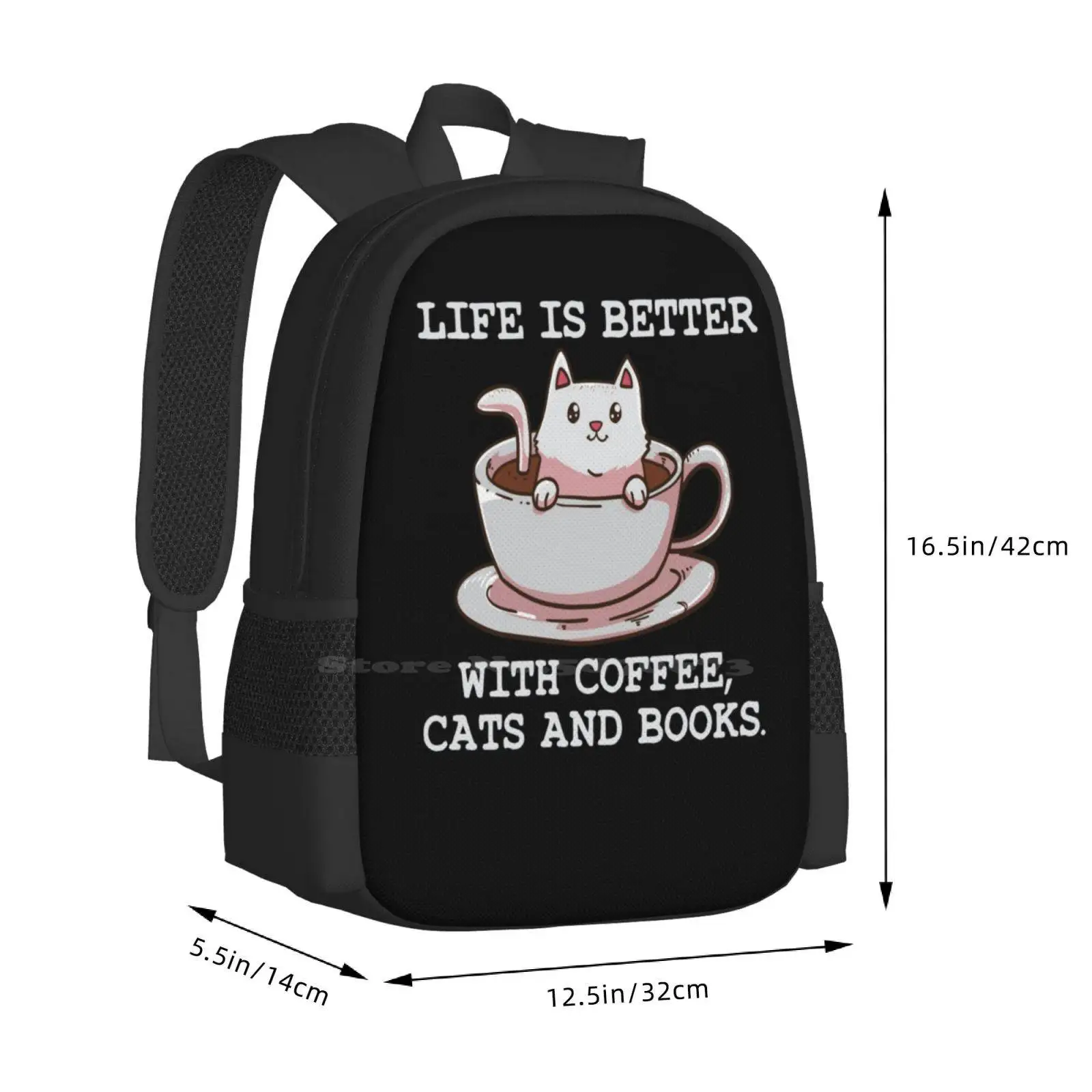 Mochila con diseño de gato para adolescentes, bolsa de diseño de gato bebedero, Anime, lectura de gusano, Neko, cafetería, mascota