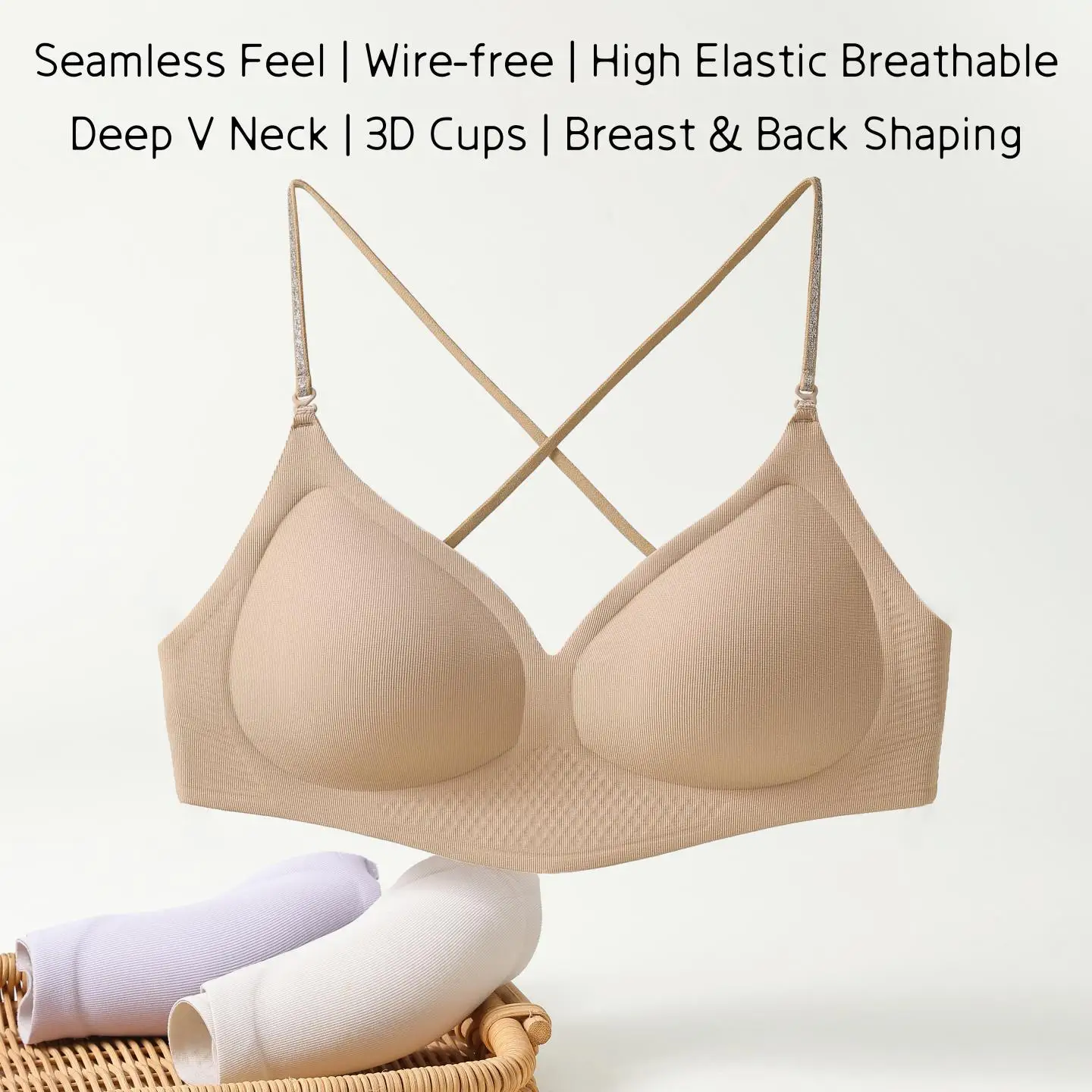 Image of Damen Multiway Wireless Nahtloser BH mit Glitzer-Trägern, tiefem Rückenausschnitt, festen Mango-Cups, bequeme Alltagsunterwäsche