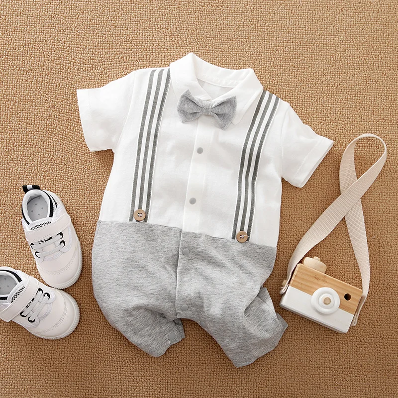 Newborn Clothing Handsome Gentleman Backband Cotton Comfortable And Soft Boys And Girls Summer 0-18 Short Sleeve Baby Bodysuit