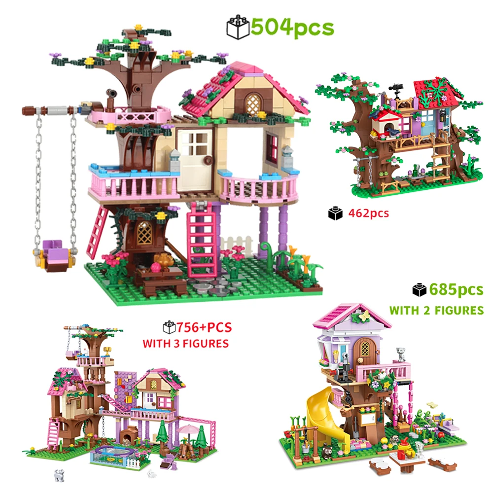 창의적인 블록 숲 동물 빌라 3D 건축 모델 MOC DIY 스트리트 뷰 장식 어린이 크리스마스 생일 선물