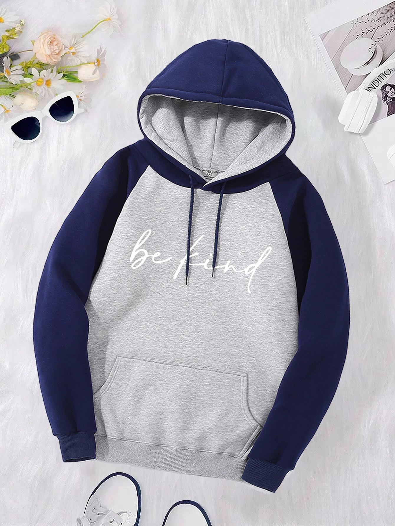 Be Kind Art Letter Printed Women Raglan Hoodies Harajuku Fleece Hoody Fashion Loose Sportswear Hip Hop Pocket Unisex Clothes