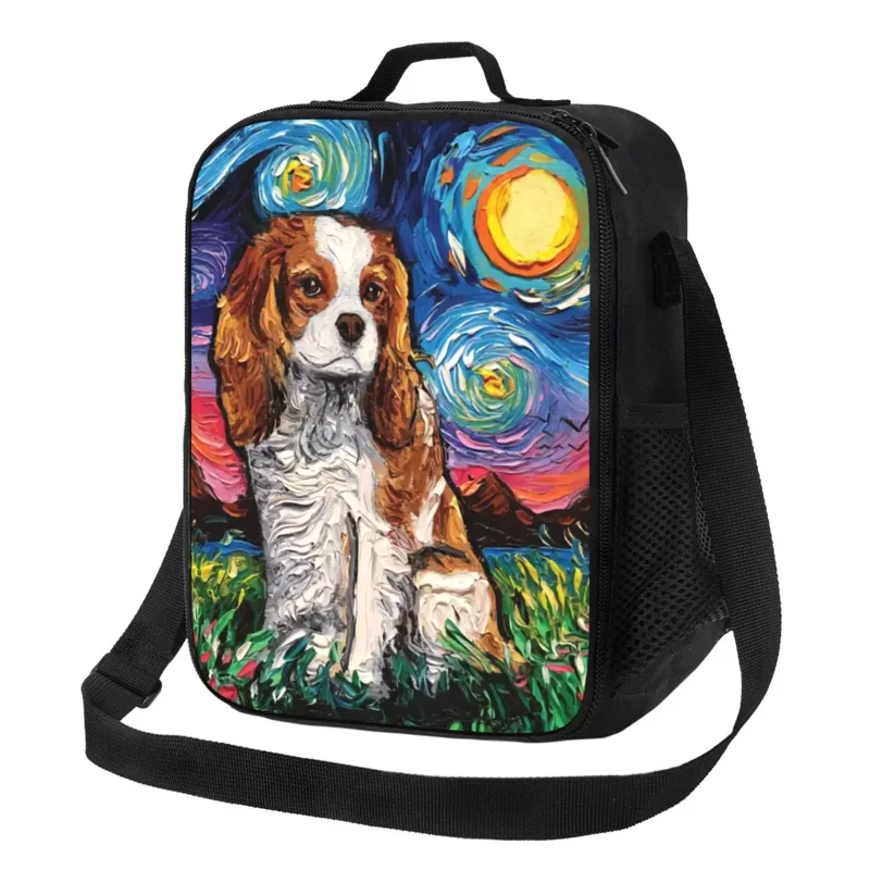 

Cavalier King Charles Spaniel Pet Portraits Art Portable Lunch Boxes Dog Cooler Thermal Food Insulated Lunch Bag Office Work