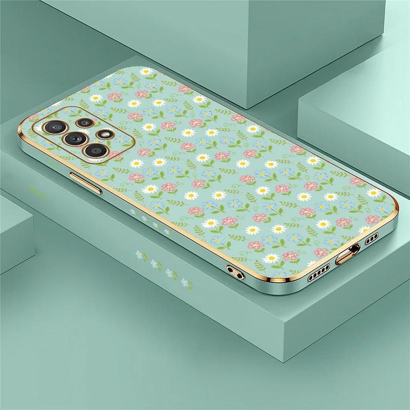 Shockproof Silicone Phone Case For Samsung Galaxy F22 F12 Flower Floral Print Cover For Samsung F02S Plating Anti-Drop Fundas