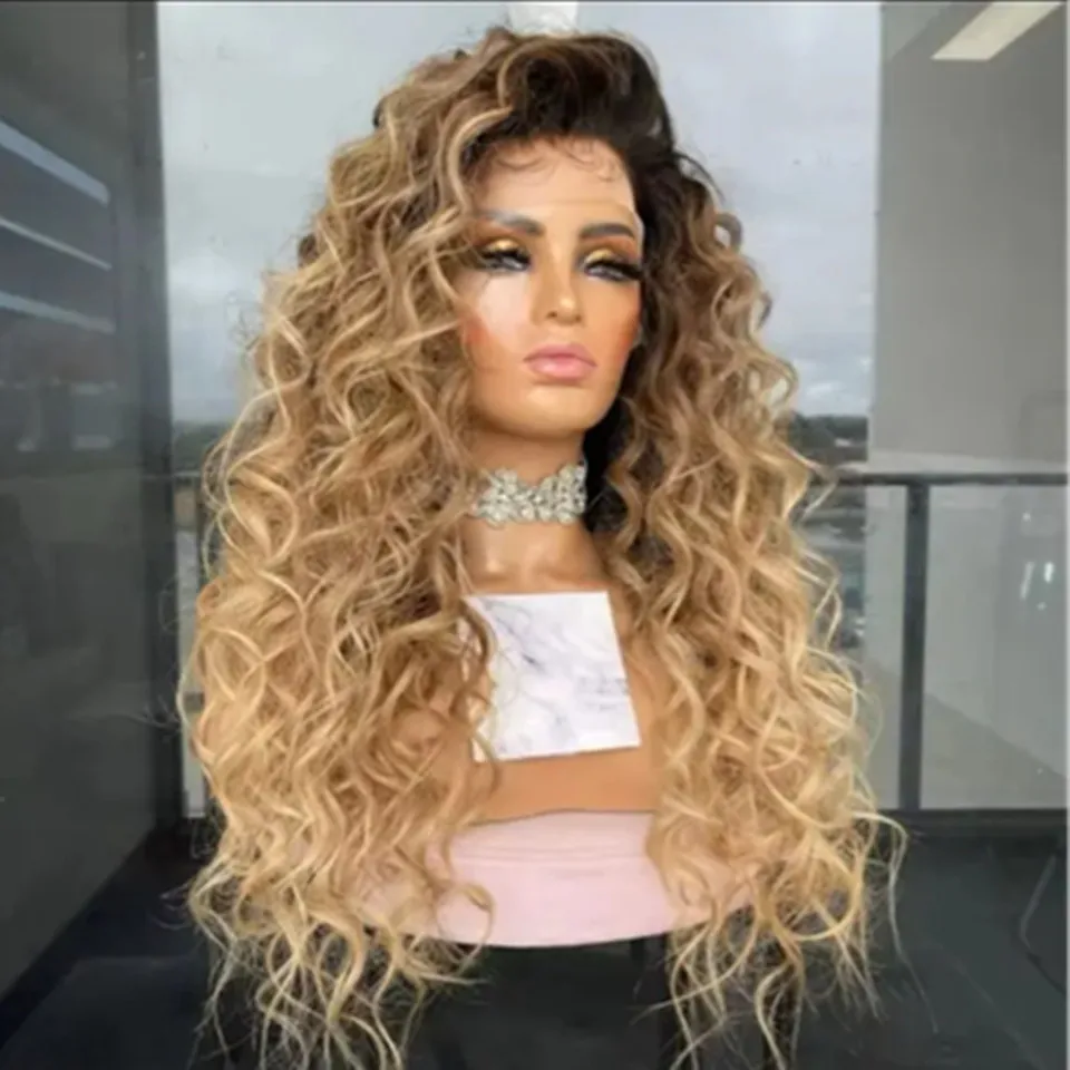 13x4 Ash Blonde Deep Curly Human Hair Wigs Ombre Honey Blonde Lace Front Wig Pre Plucked Transparent 13x6 HD Lace Frontal Wig