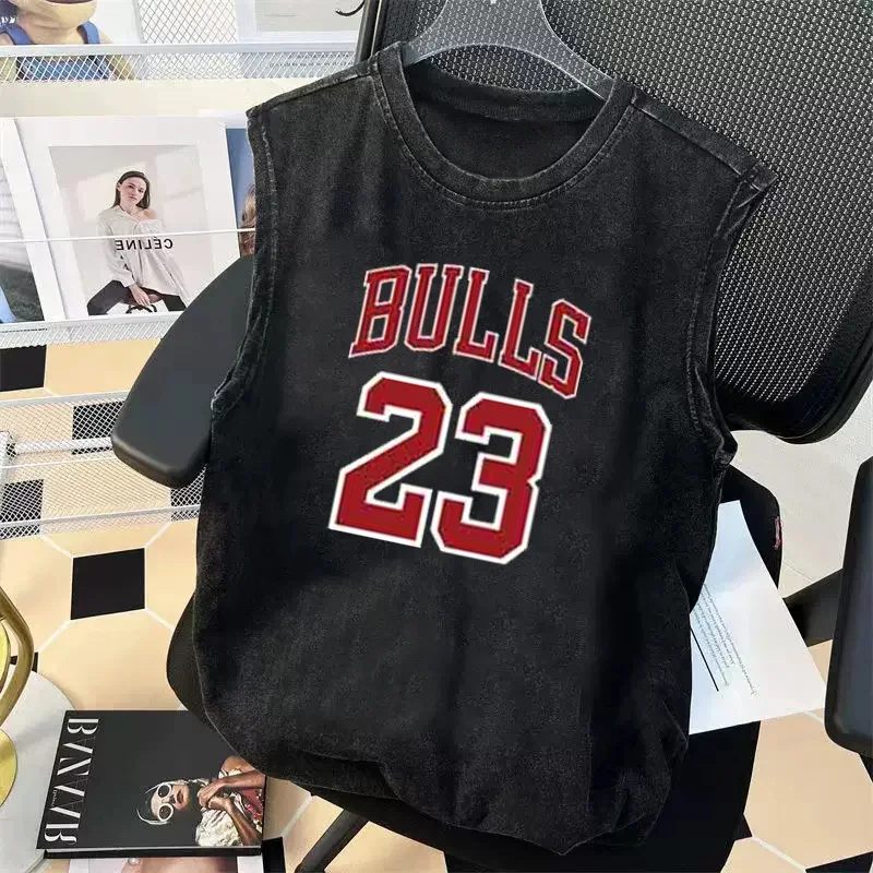 Men's Graphic T Shirt Oversized Sleeveless Vest Vintage Washed Print Womens Tank Tops Y2K Gym Clothes Summer Luxury Brand 2025