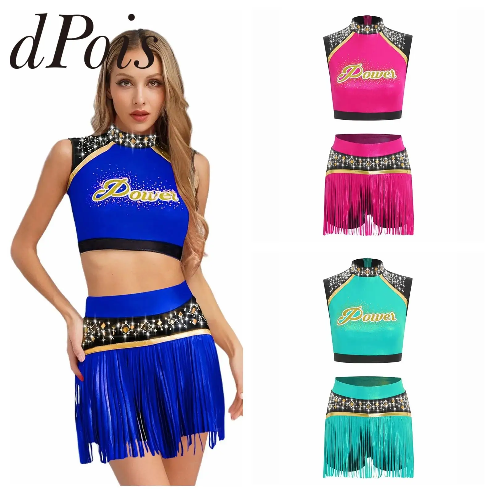 

Women Shiny Cheerleading Uniform Cheer Dance Cosplay Outfits School Show Competition Game High School Girls Cheerleader Costume