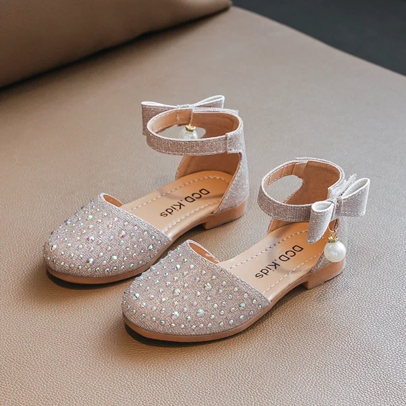 Sweet Children\'s Flats Fashion Side Bowknot Kids Girls Causal Dress Single Shoes Korean Style Versatile Princess Wedding Sandals