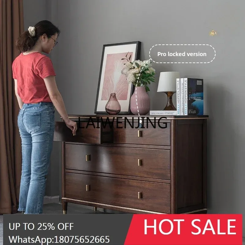 LYN pianist four-chest cabinet solid wood bedroom fingerprint lock drawer cabinet