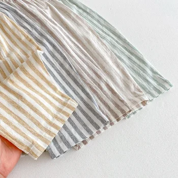 Kids Striped Linen Cotton Harem Pants 4 Spring Summer Boys Striped Loose Pants Baby Girl Vintage Casual Linen Cotton Harlan Pants Kids Lace-up Pant Children Clothing 4