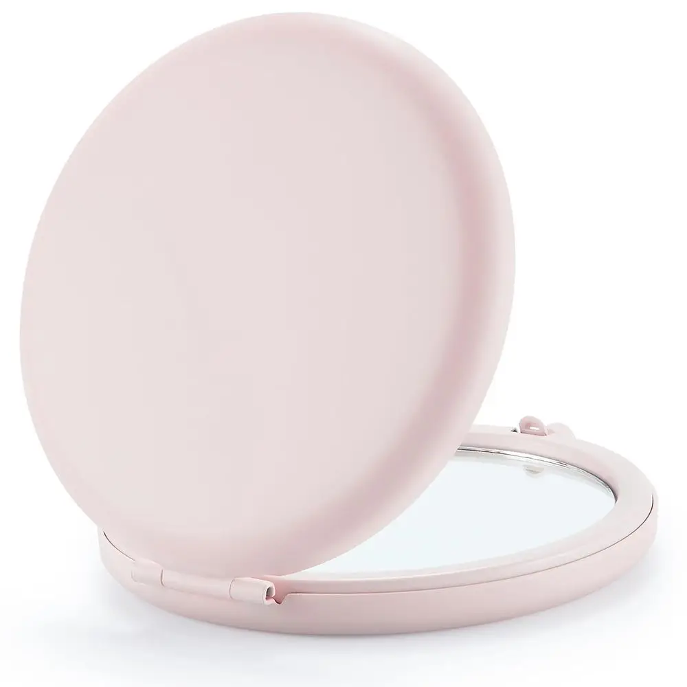 Compact Mirror, 1x/2x Magnification, Pink | Double-Sided Mirror, Metal+Glass, Portable, Travel, Quick Touch-ups