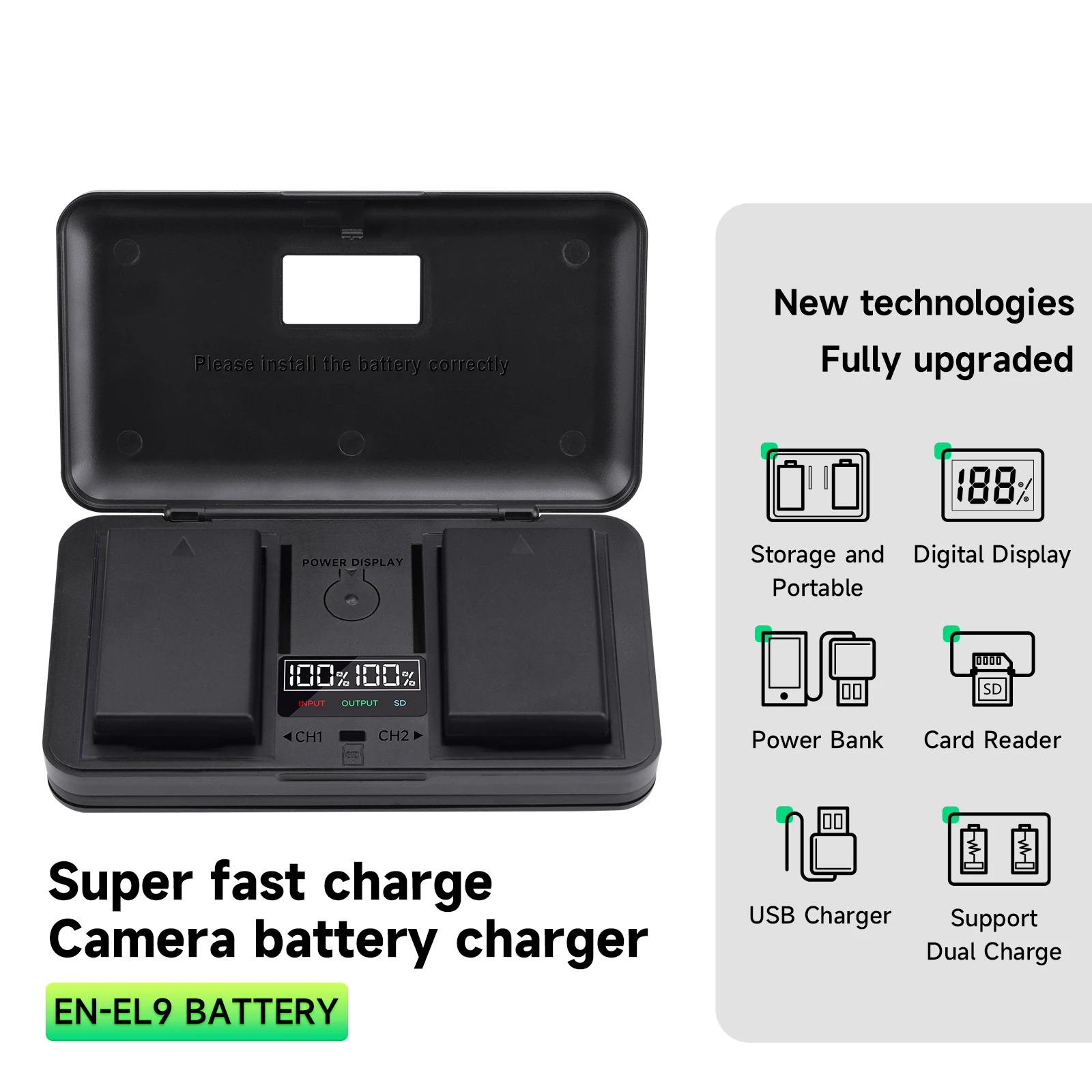 

PALO EN-EL9 EN EL9A ENEL9 Rechargeable Battery + LCD USB Storage Case Charger for Nikon D5000 D3000 D40 D40X D60 Camera