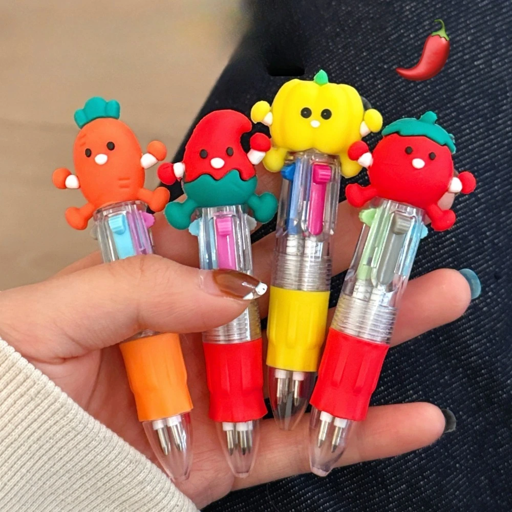 1-4pcs Retractable Ballpoint Pen 4 Color Cute Vegetable Cartoon Multicolor Pen for Students Office Stationery Gift