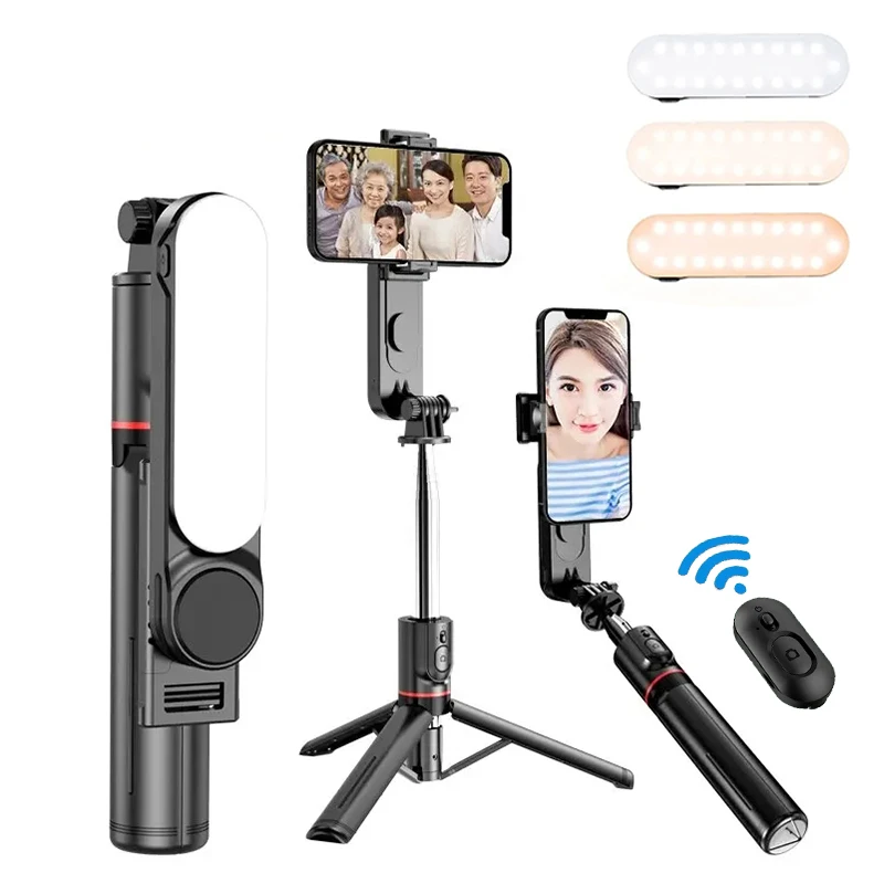 with LED Fill Light Wireless Bluetooth Selfie Stick Extended Foldable Mini Tripod with Remote Shutter Aluminum Alloy Selfiestick