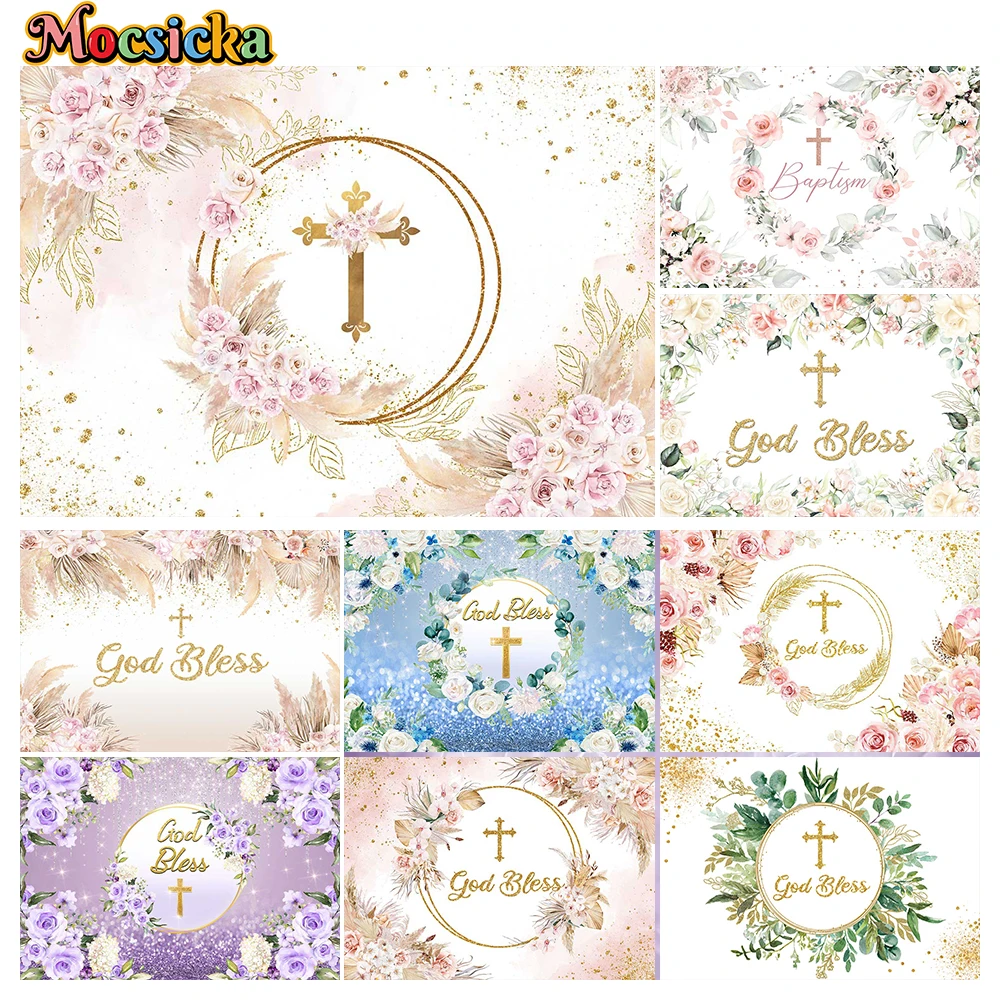 Mocsicka Baptism Photography Backgrounds God bless Chalice Cross Holiday Children People Customized Photo Backdrops Studio Props