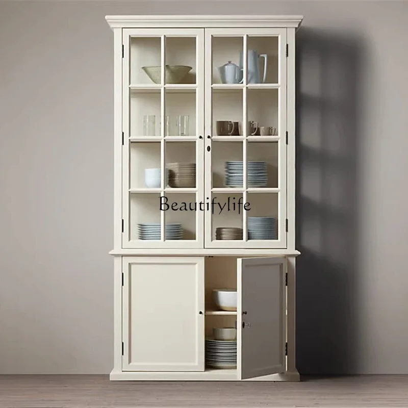 

z.American rural solid wood home dining side cabinet, French simple and retro customizable bookcase
