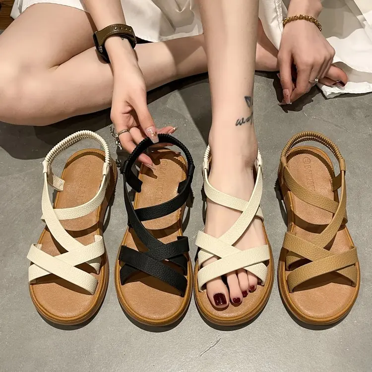 

Women Summer Flat Sandals Soft Sole Lightweight Durable Fashion Roman Design Beach Walking