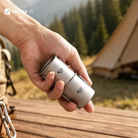 50ml Pure Titanium Mini Outdoor Ultralight Portable Tea Coffee Cup Foldable Handle Camping Water Mug Hiking Travel Tableware