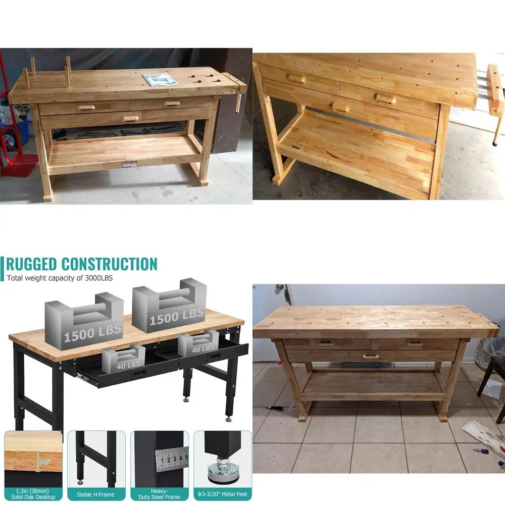 منضدة خشبية مع 3 أدراج، سطح من الخشب الصلب مقاس 60 بوصة، طاولة تصميم ستوديو كرافت