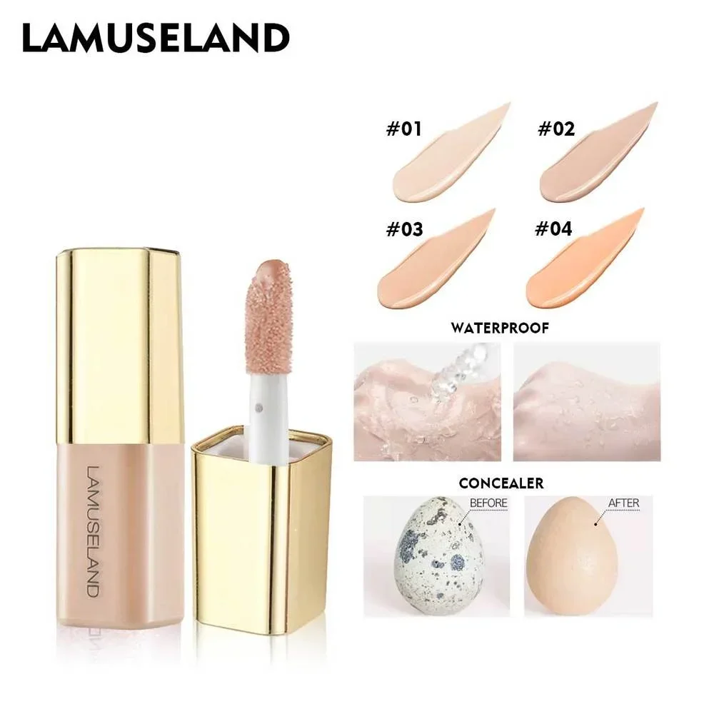 LAMUSELAND Face Concealer & Base 4 Colors Full Coverage Liquid Concealer Scars Dark Circles Acne Suit for All Skin Facial Makeup