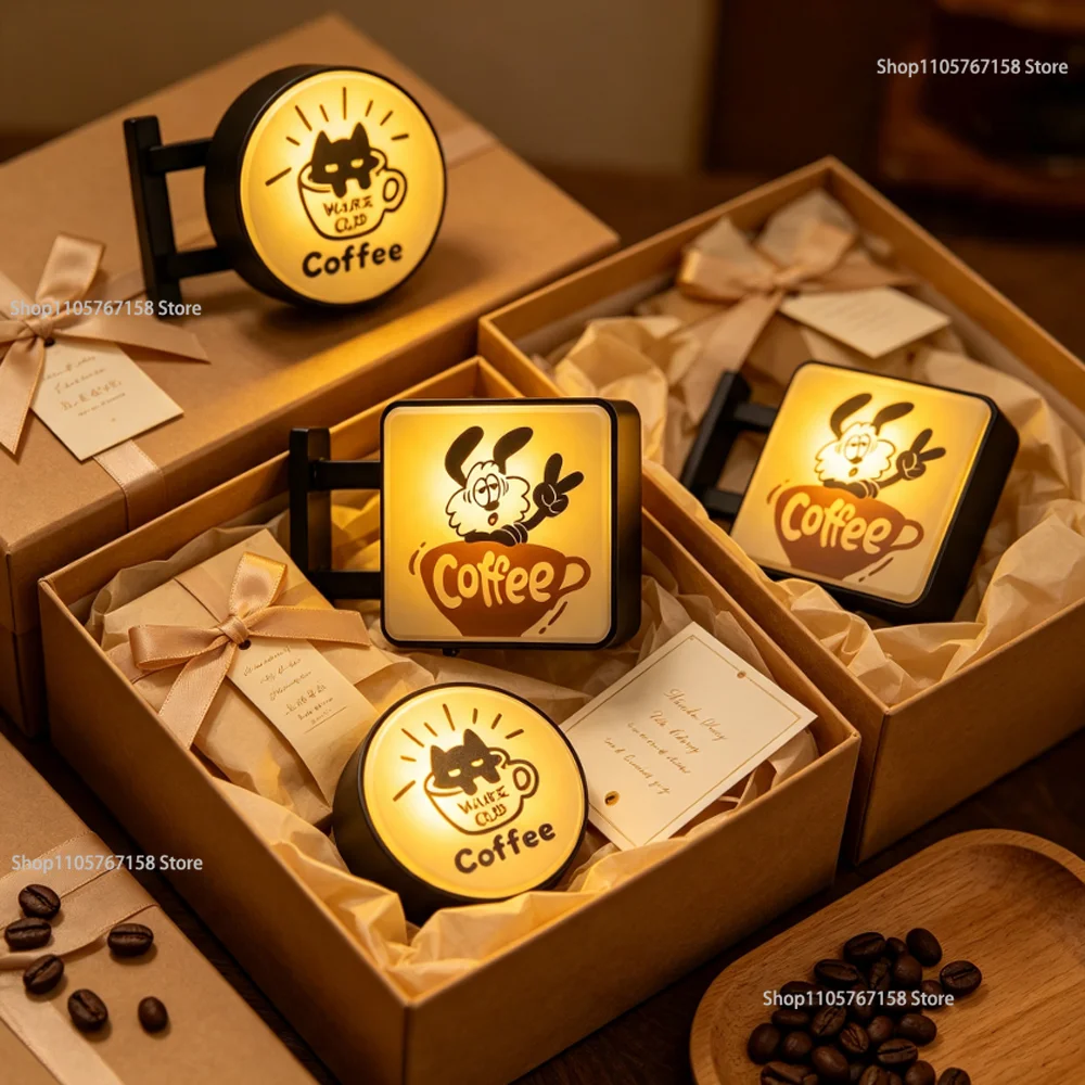 NewRetro Coffee Corner Refrigerator Magnet Light Fridge Magnetic Home Ornament Miniature Pegboard Coffee Shop Glowing Decoration