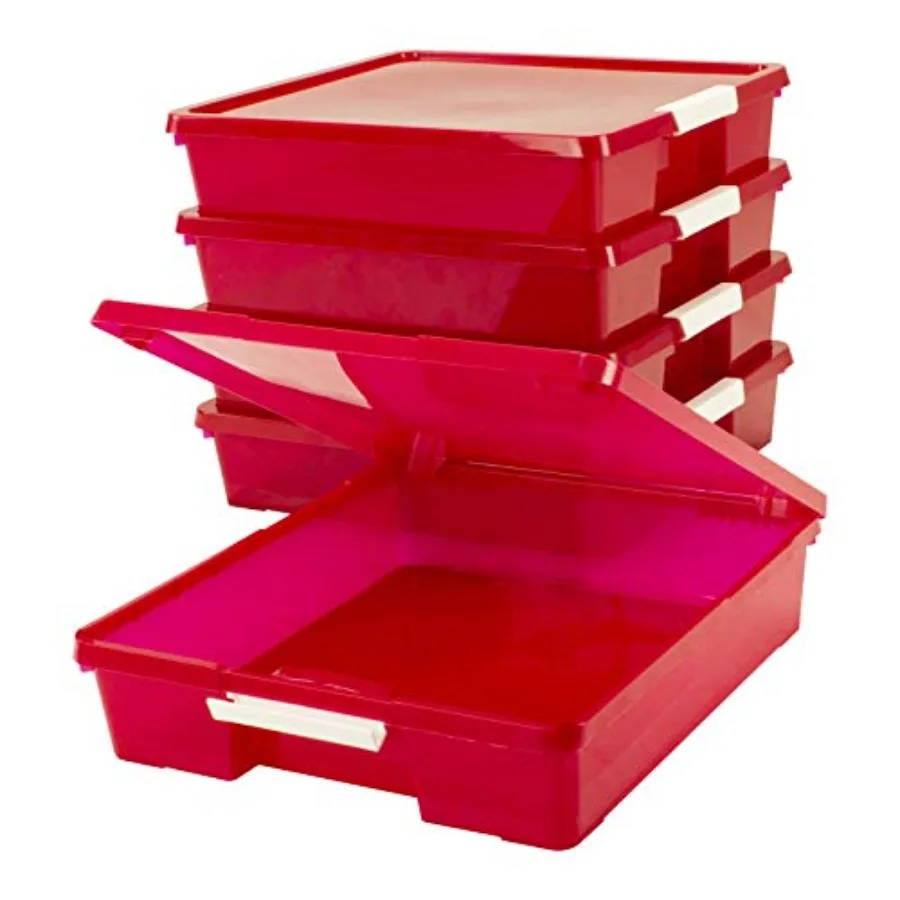 

Classroom Craft Project Box Stacking Plastic Organizer Fits 12x12 Scrapbooking Paper Red 5-Pack