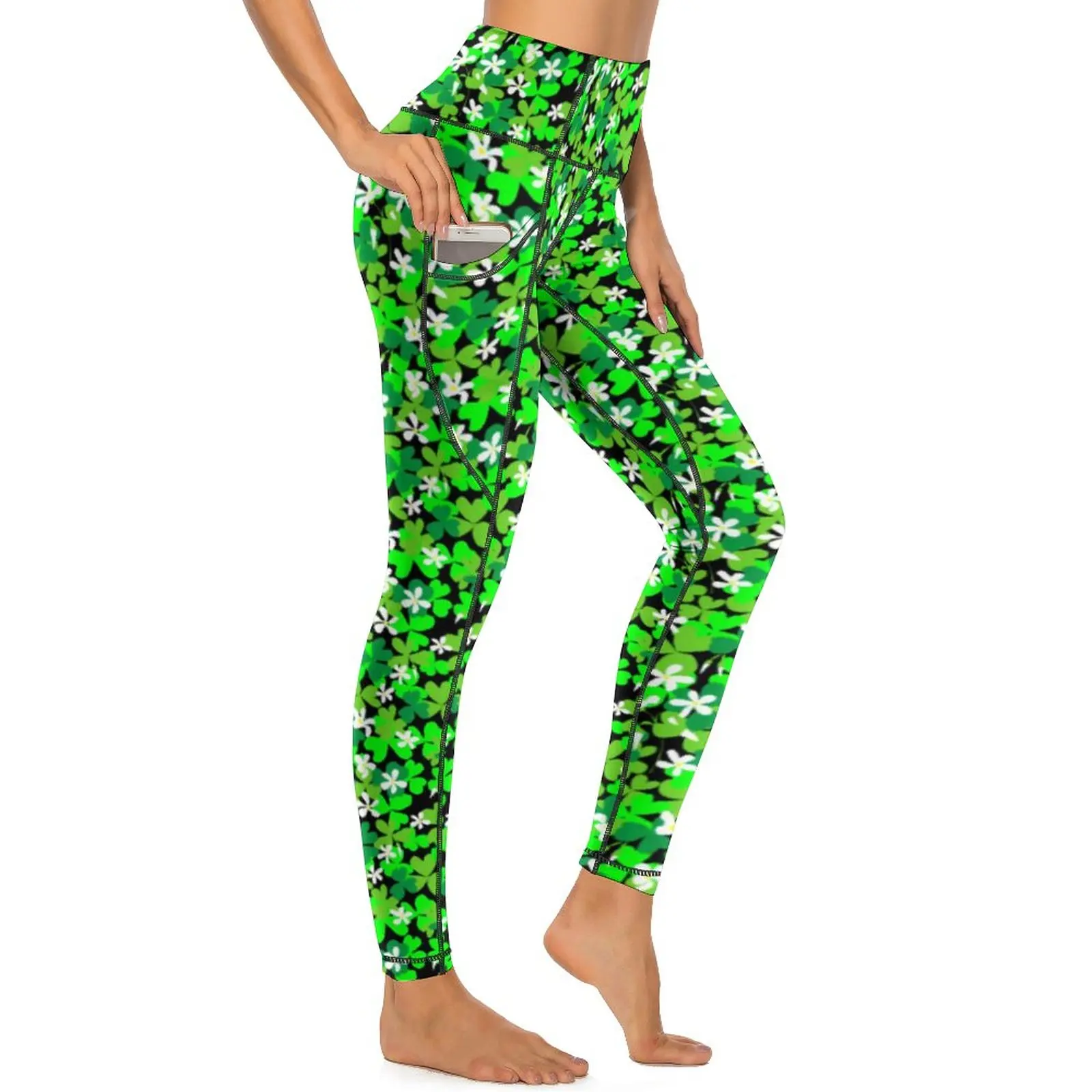 

Lucky Shamrock Yoga Pants Sexy Green Leaves Print Design Leggings High Waist Workout Leggins Breathable Stretch Sports Tights