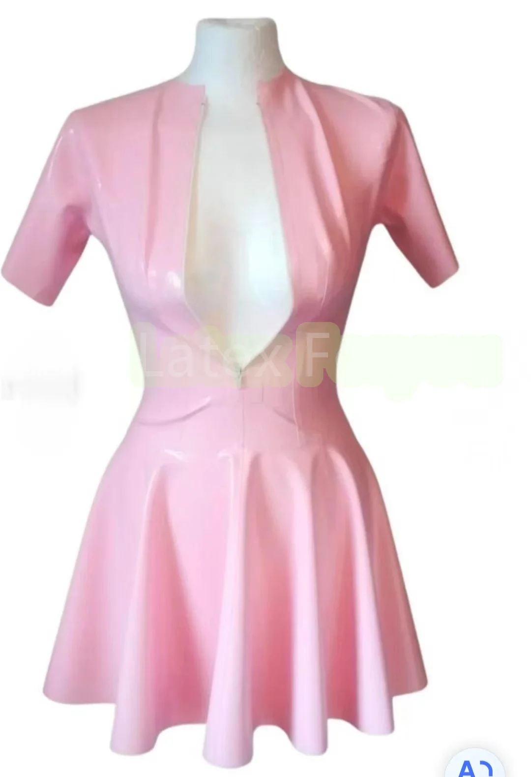 Handmade 100% Natural Latex Dress for Women Short Sleeve  Latex Swing Dress Front Zipper  Gift For Her Evening Dress Elegant