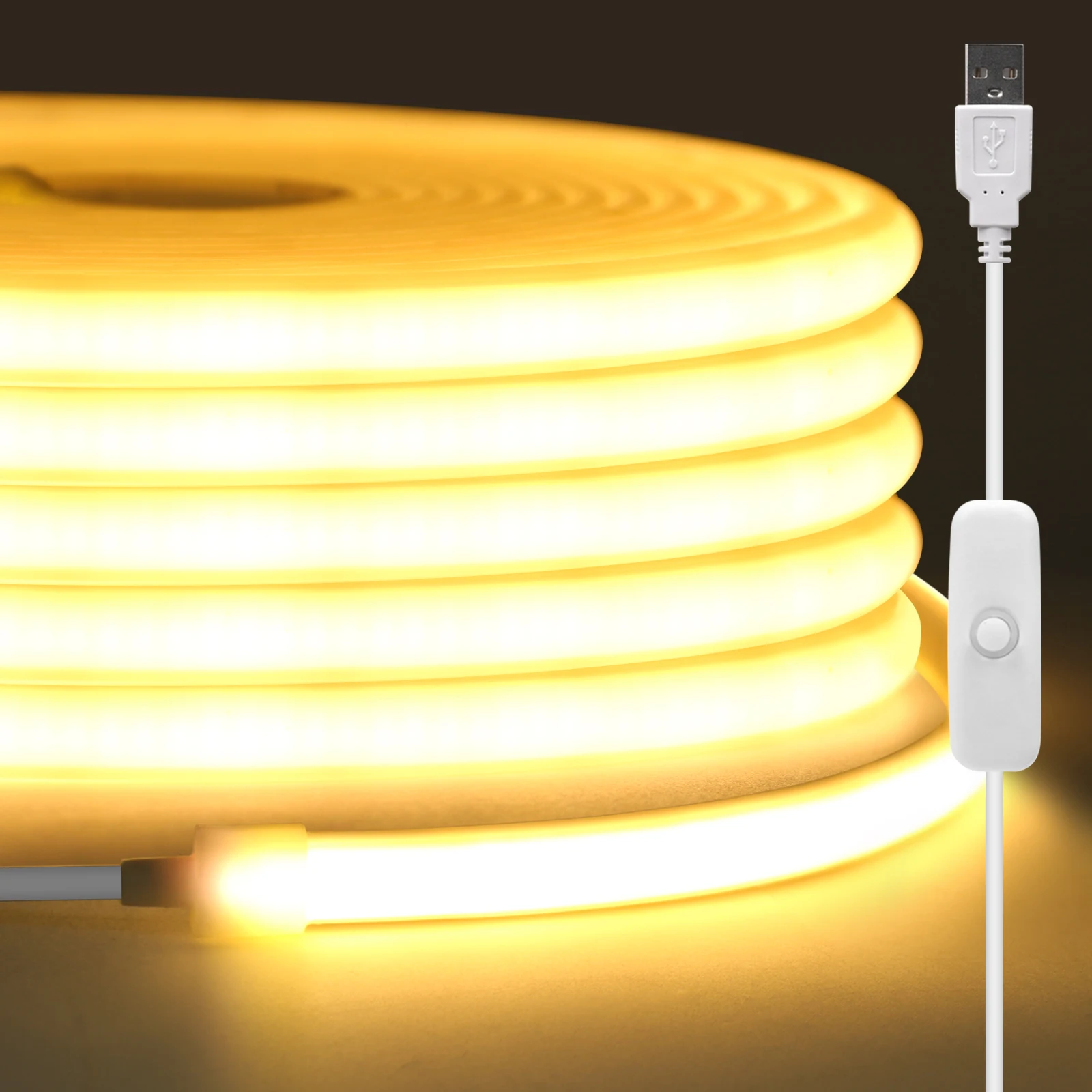  Neon Strip USB 5V COB Neon Light 320Leds/m Flexible LED Tape with OFF/ON Switch 3000K 4000K 6000K Waterproof LED Stripe